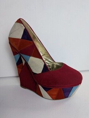 Shark  Colorblock Colorful Red 6" Super High Heel Wedges Size 5-5.5 Statement